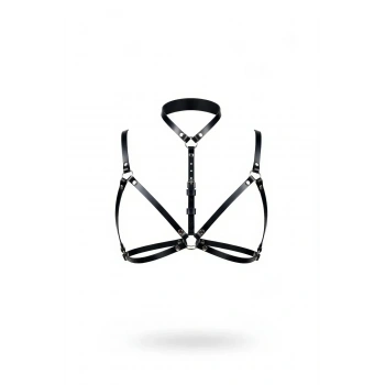 Siyah Göğüs Harness Deri Yüksek Yaka Halka Detaylı - Brf197