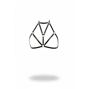 Siyah Göğüs Harness Suni Deri Halka Detaylı Boyunlu - Brf244