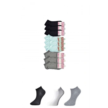Siyah Gri ve Beyaz Kadın Bilek Çorap 9 çift