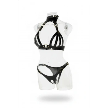 Siyah Harness Takım Deri Boyunluklu Metal Tokalı - Brf1089