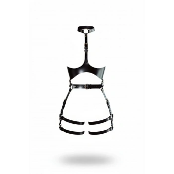 Siyah Harness Takım Deri Gerdanlık Detaylı Tokalı - Brf1386