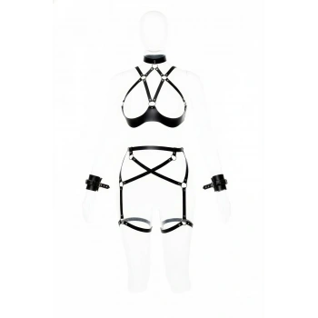 Siyah Harness Takım Deri Jartiyerli Boyunluk Detaylı - Brf1189