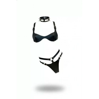 Siyah Harness Takım Deri Zımbalı Halkalı Bralet Seti - Brf1298