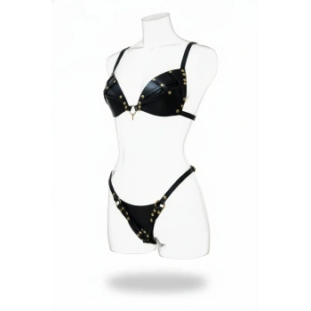 Siyah Harness Takım Suni Deri Zımba Detaylı - Brf1391