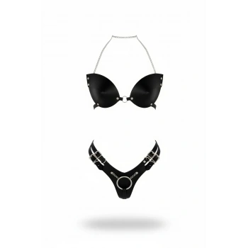 Siyah Harness Takım Suni Deri Zincir Detaylı Bralet - Brf1223
