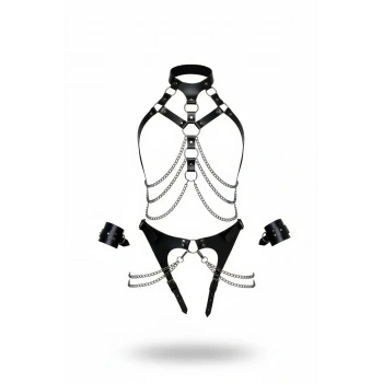 Siyah Harness Takım Zincir Detaylı Boyunluklu - Brf1067