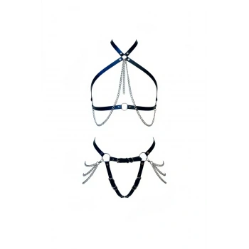 Siyah Harness Takım Zincir Detaylı Deri Vücut Kemeri - Brf1084