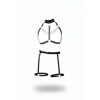 Siyah Harness Takım Zincir Detaylı Metal Halkalı - Brf1081