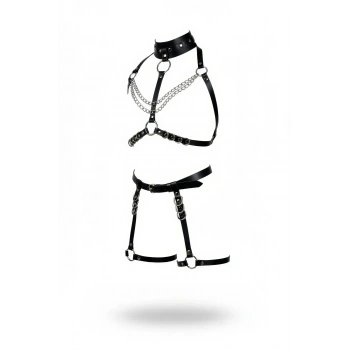 Siyah Harness Takım Zincir Ve Halka Detaylı Boyunluklu - Brf1081