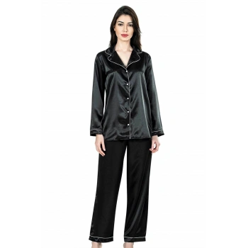Siyah İkili Saten Gecelik Pijama Takımı 7647