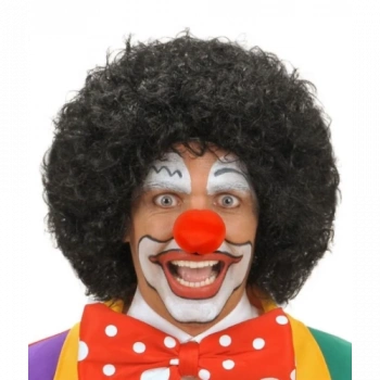 Siyah Kıvırcık Afro Peruk ve Kırmızı Sünger Burun Seti