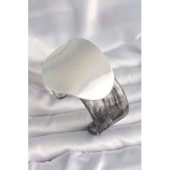 Siyah Mermer Desen Akrilik Pilastik Gümüş Plaka Model Vintage Kadın Bilezik - TJ-BB6669