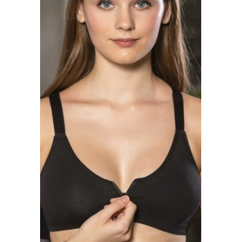 Sİyah Önden Fermuarlı Pamuklu Sütyen,Günlük ve Medikal Kullanım İçin, Kadın İç Giyim