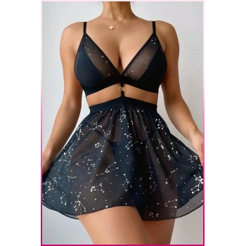 Siyah Parlak Yıldızlı Kadın Etekli Fantazi Kostüm