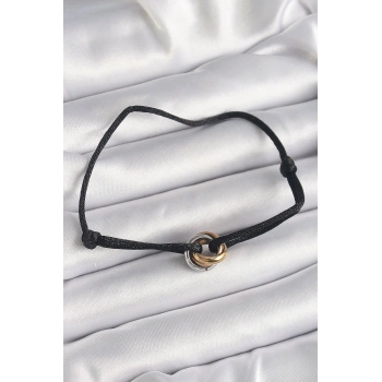 Siyah Renk İpli Asansörlü Mix Renk Çelik Halka Model Kadın Bileklik - TJ-BB6583