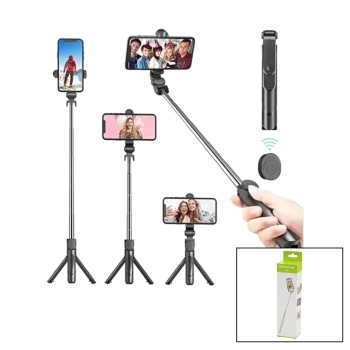 SİYAH  SELFİ ÇUBUK - TRİPOD AYAKLI  57CM UZAYAN-KISALAN SAPLI + 10CM =67CM (4887)