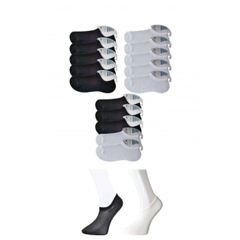 Siyah ve Beyaz Erkek Görünmez Çorap 15 çift