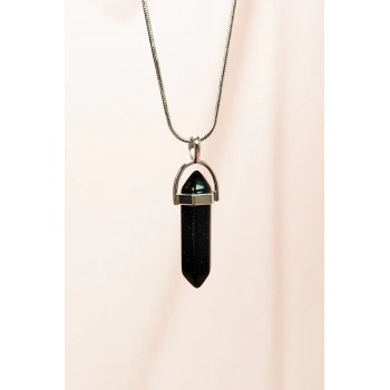 Siyah Yıldız Taşı Doğal Taşı Zincirli El Yapımı Tasarımlı Kolye Uç: 3,5 cm Zincir: 20 cm Kutulu