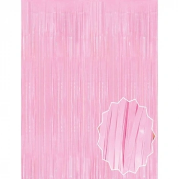 Soft Pembe Püsküllü Kapı Perdesi - Parti, Baby Shower, Cinsiyet Partisi 1x2 m