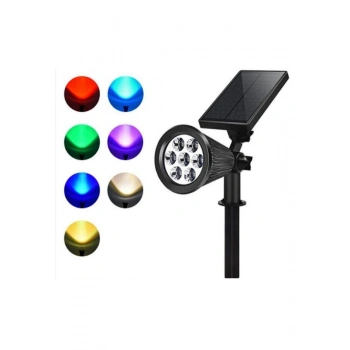 Solar LED Bahçe Lambası 7 Ledli RGB Işık – Güneş Enerjili Kazıklı & Duvar Montajlı Çim Lambası