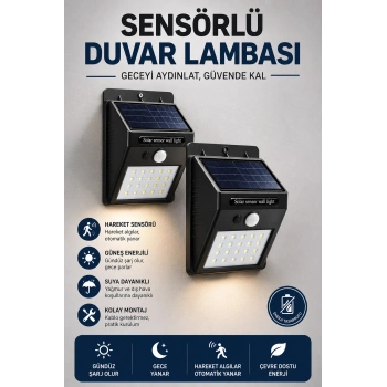 Solar Sensörlü Duvar Lambası Bahçe Lamba 20 Led Işık