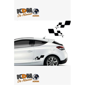 Sport Damalı Sağ-Sol Takım 2 Adet Oto Sticker Siyah 30*16 Cm