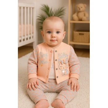 Stay Little Puan Desenli 3lü Hırkalı Kız Bebek Takım