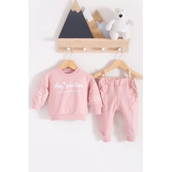Stay Pozitive Dantelli 2li Pamuk Kız Bebek Takım