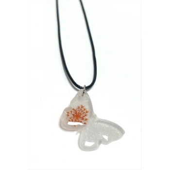 Sultanotu Çiçeği Kelebek Epoksi Kolye