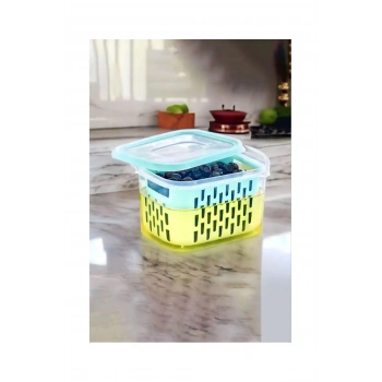 Süzgeçli Yıkama Hazneli Turşu Ve Zeytin-peynir Saklama Kabı 1.6lt -Ak511