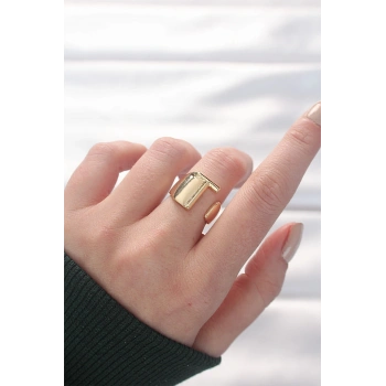 T Harfli Altın Renk Ayarlanabilir Yüzük - TJ-BYK3158