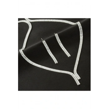 Tamtur Baget Taşlı Lüks Set Kolye 4 mm