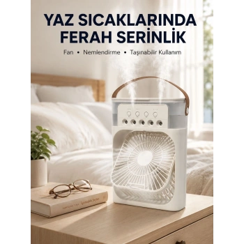 Taşınabilir 3ü 1 Arada Mini Fan | Nemlendirici + Soğutucu + Gece Lambası Yeni Nesil