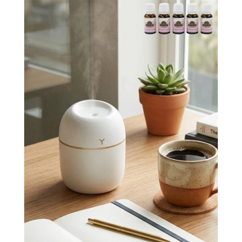 Taşınabilir Mini Nemlendirici 5 Esans Hediyeli Sessiz Led Işıklı Difüzör