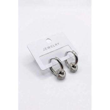 Taşlı Halka Küpe - Gümüş