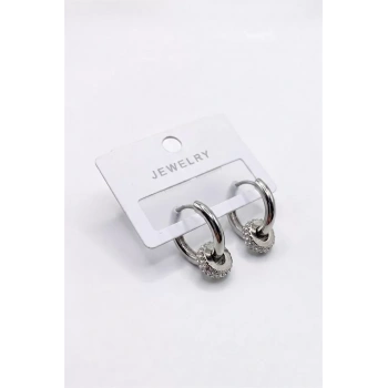 Taşlı Halka Küpe - Gümüş