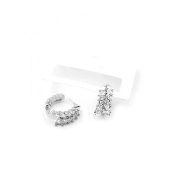 Taşlı Halka Küpe - Gümüş