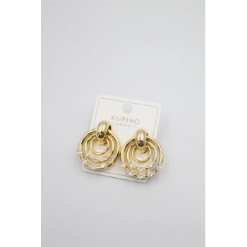 Taşlı Halkalı Küpe - Altın