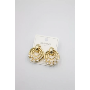 Taşlı Halkalı Küpe - Altın