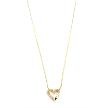 Taşlı Kalp Kolye - Altın