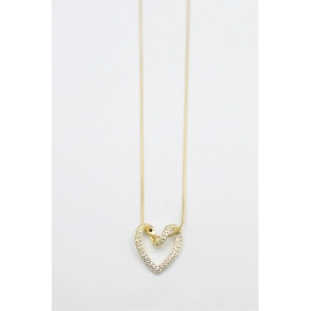 Taşlı Kalp Kolye - Altın