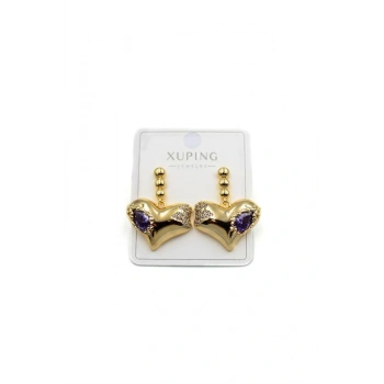 Taşlı Kalp Küpe - Altın