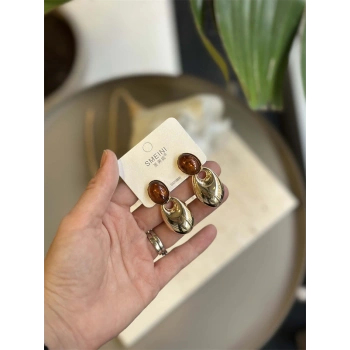 Taşlı Küpe - Kahverengi