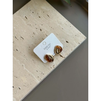 Taşlı Küpe - Kahverengi