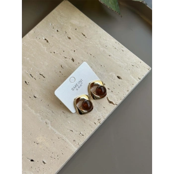 Taşlı Küpe - Kahverengi