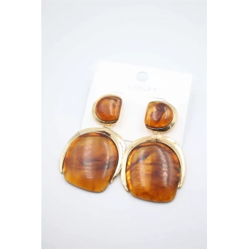 Taşlı Küpe - Kahverengi