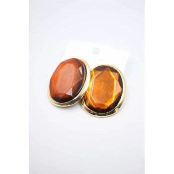 Taşlı Küpe - Kahverengi