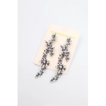 Taşlı Mercan Küpe - Siyah