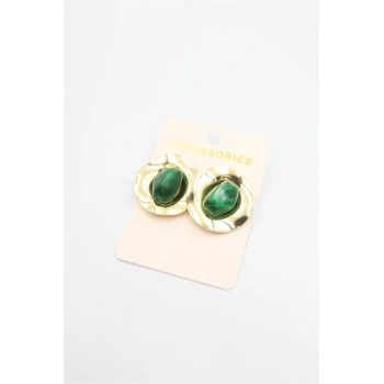 Taşlı Metal Küpe - Yeşil