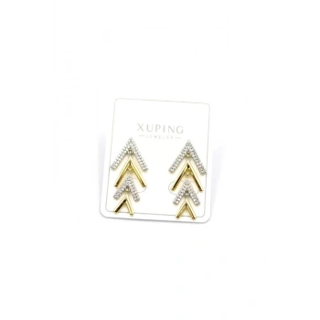 Taşlı Ok Küpe - Altın